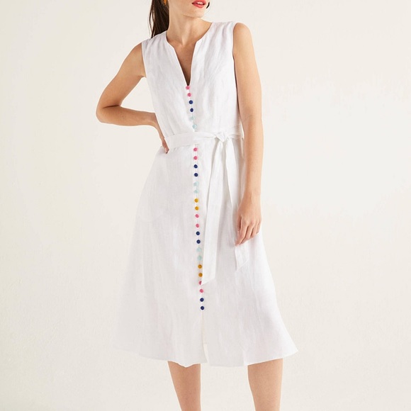 Boden Cecilia Midi Dress in white size 4P, belt missing, good used condition - Picture 3 of 11